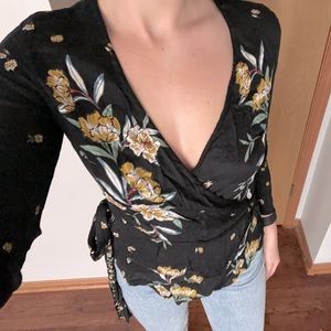 Zara basic floral Wrap blouse